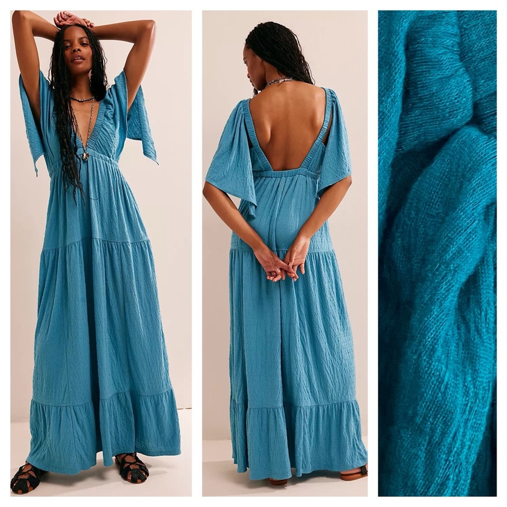 Free People FP Beach Teal Blue La La Maxi Dress